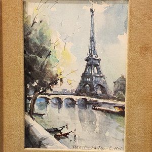 Vintage Pairs La Tour Eiffel Print Reproduction Painting by Lucien Delarue